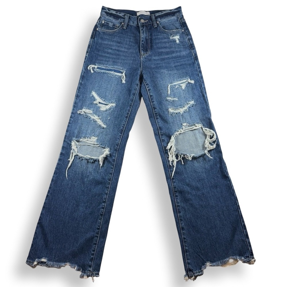 Petra 153 High Rise Wide Leg Distressed Jeans Medium Wash Size 1 24 P1144F-MD